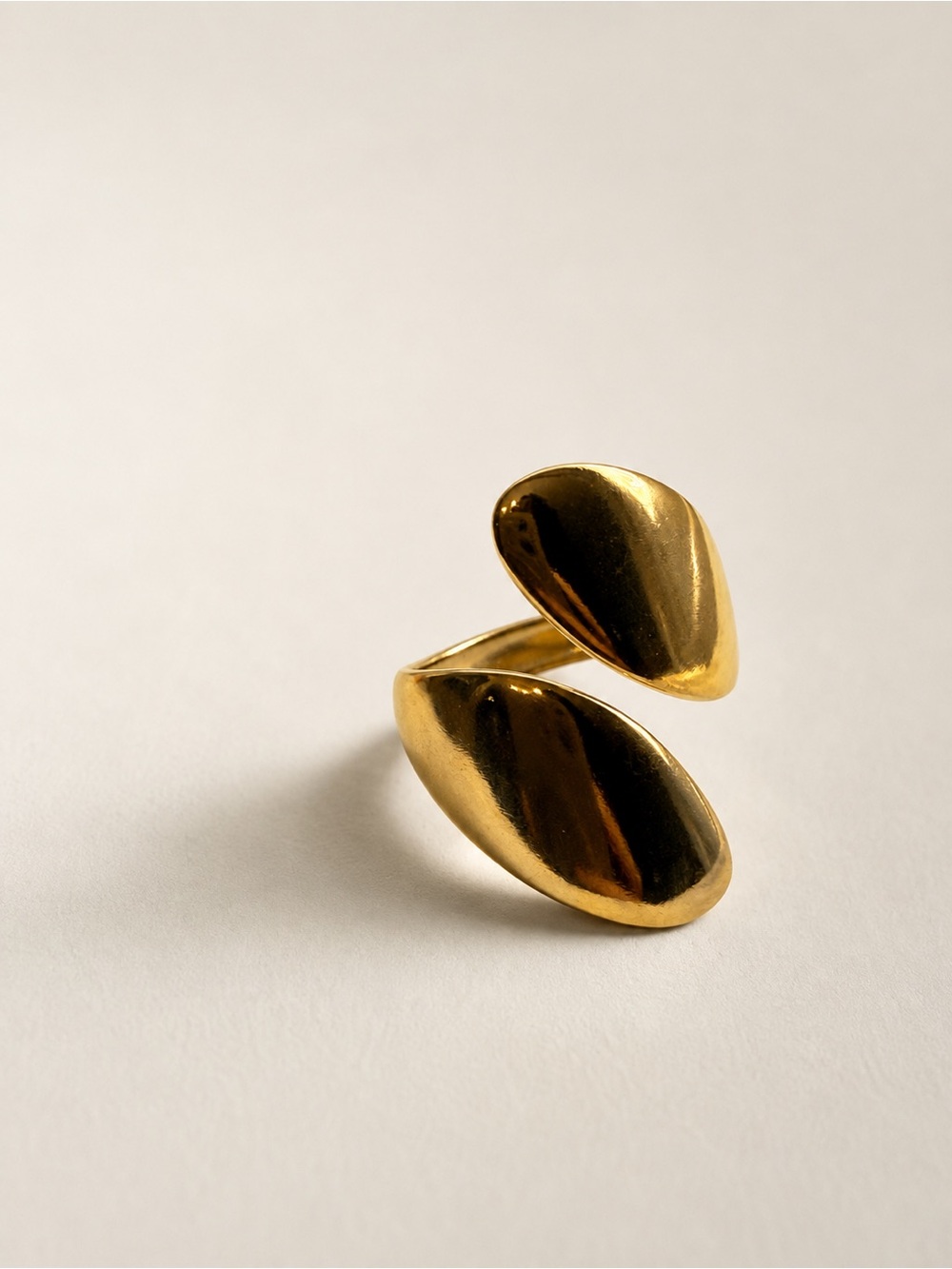 Gold Plated Open Double Petal Ring - adjustable